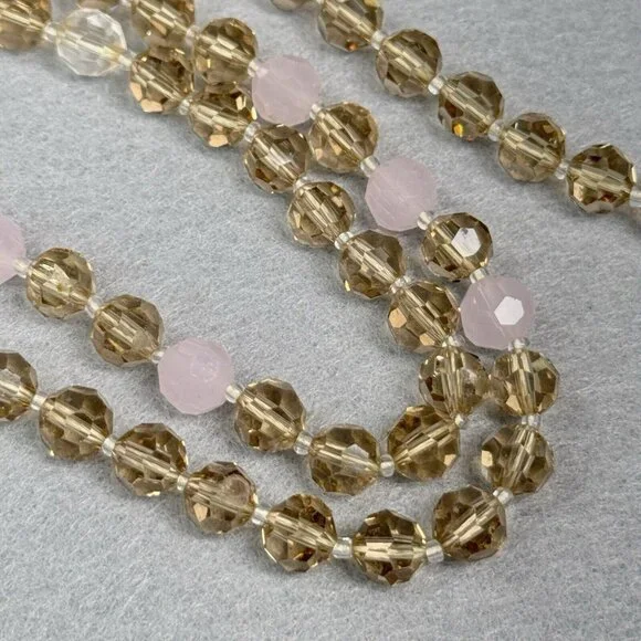 Banana Republic Necklace Smoky Clear Pink Faceted Sparkling Beads Layer Long 36" - Picture 6 of 8